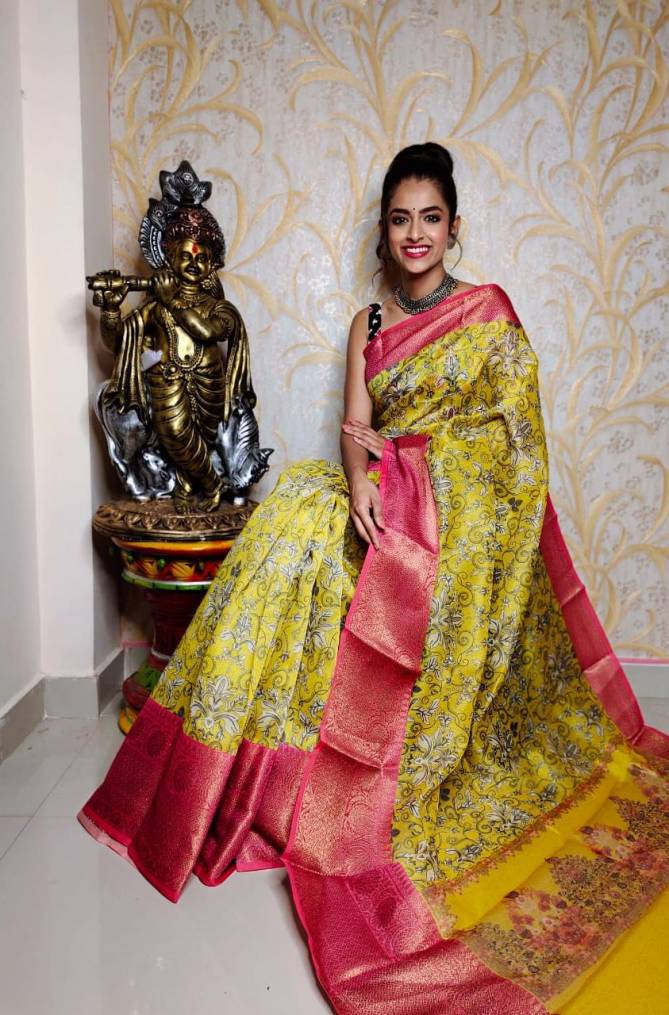 Kalamkari Style Woven Pattal Fancy Ethnic Wear Silk Printed Saree Collection